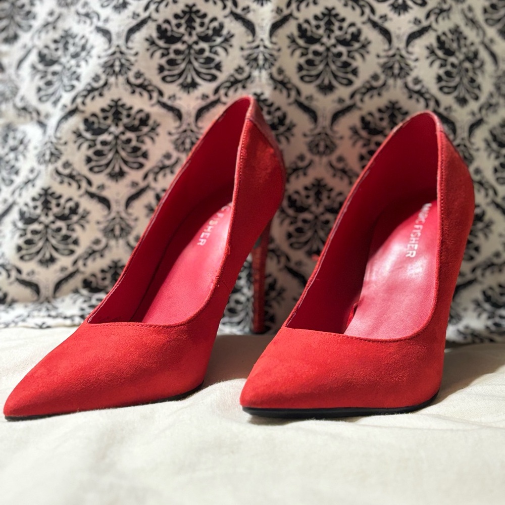 Marc Fisher Red Microfiber Suede Heels